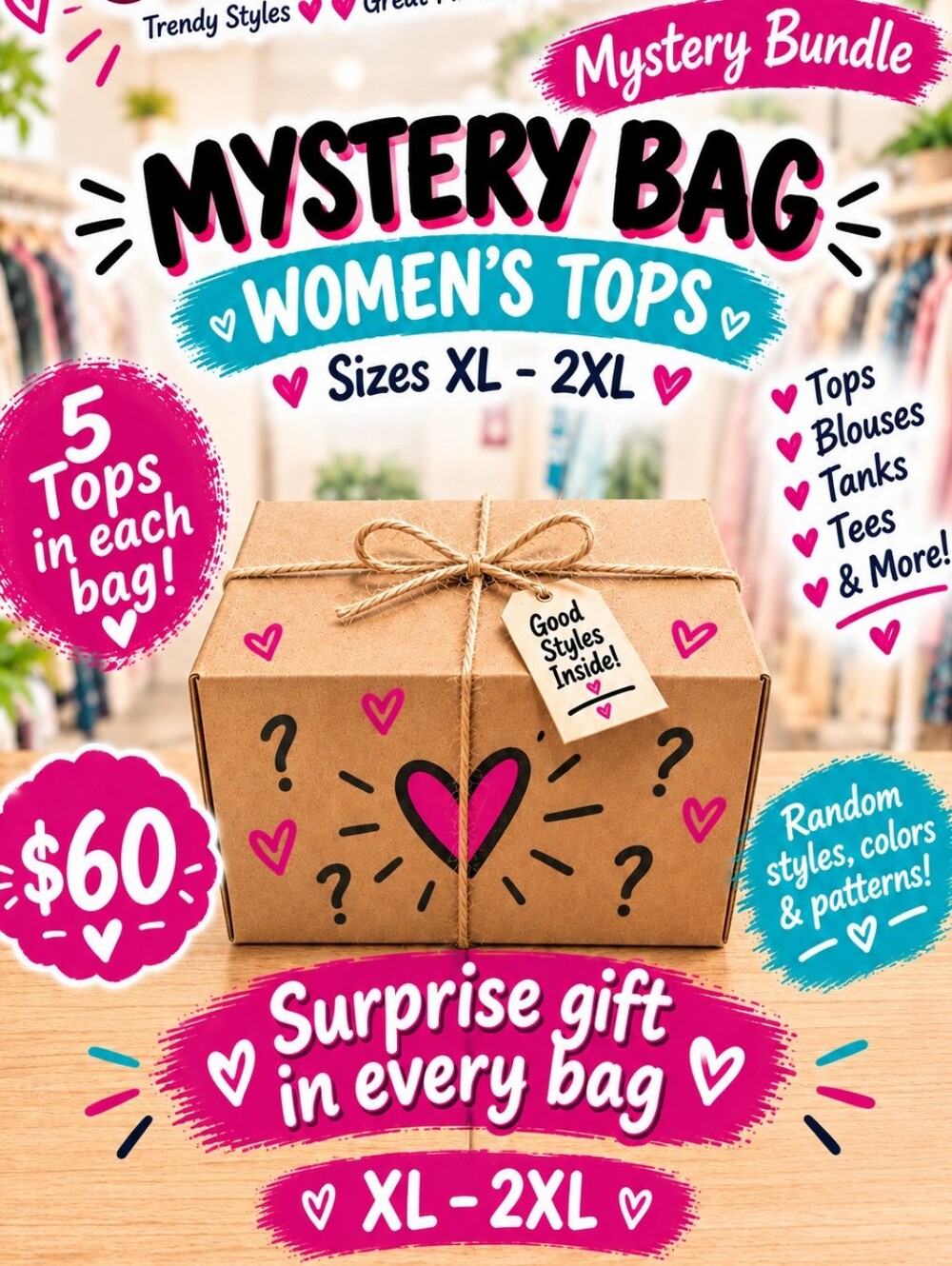 Women's Top Mystery Blind Box. Mixed Clothing Lot. Random Clothes Bundle. READ!